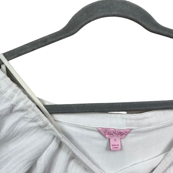 Lilly Pulitzer Off The Shoulder Shift Dress 3/4 Sleeve Fringe Hem White Women S* - Picture 3 of 6